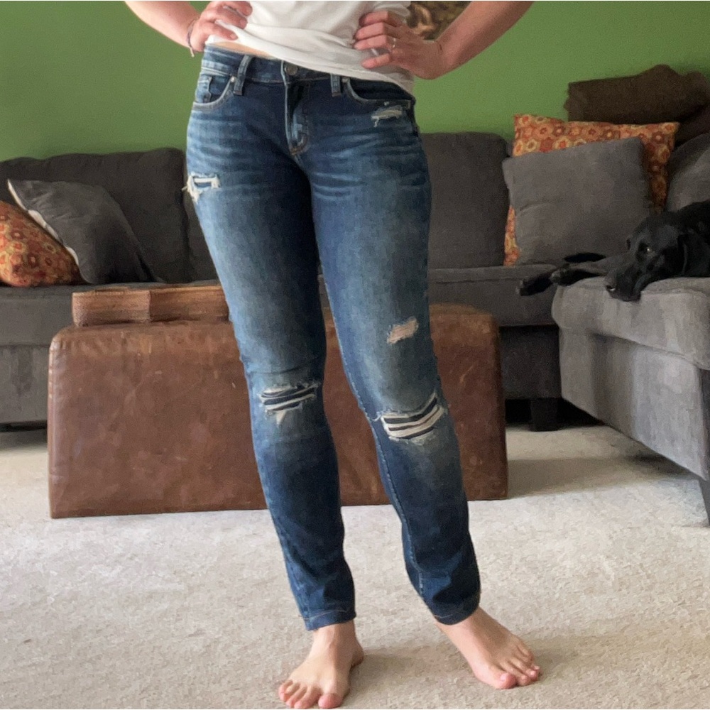 Silver Jeans Dark Wash Distressed Jeans